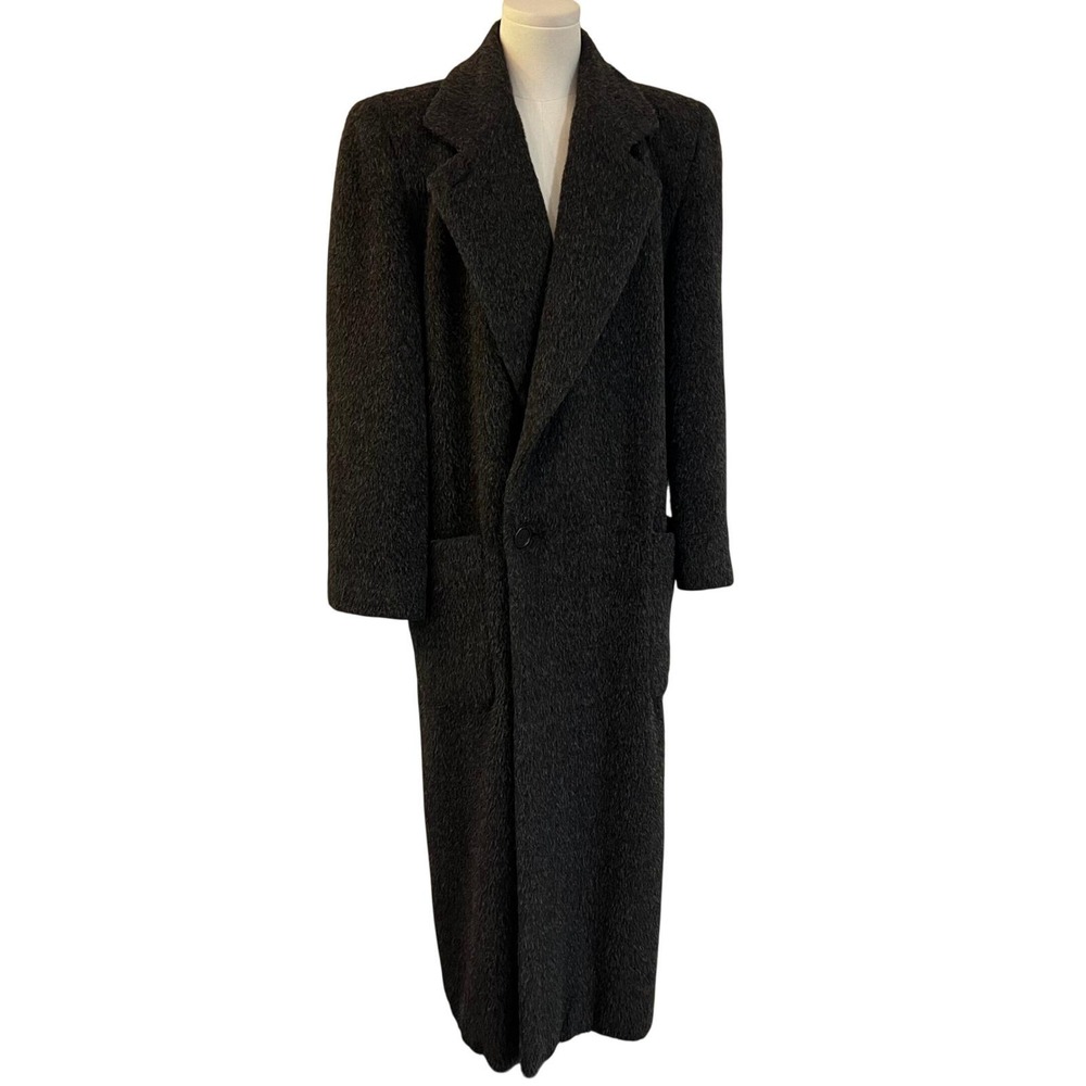 Vintage Perry Ellis Charcoal Grey Wool Alpaca Long Trench Coat Minimalist Size 4
